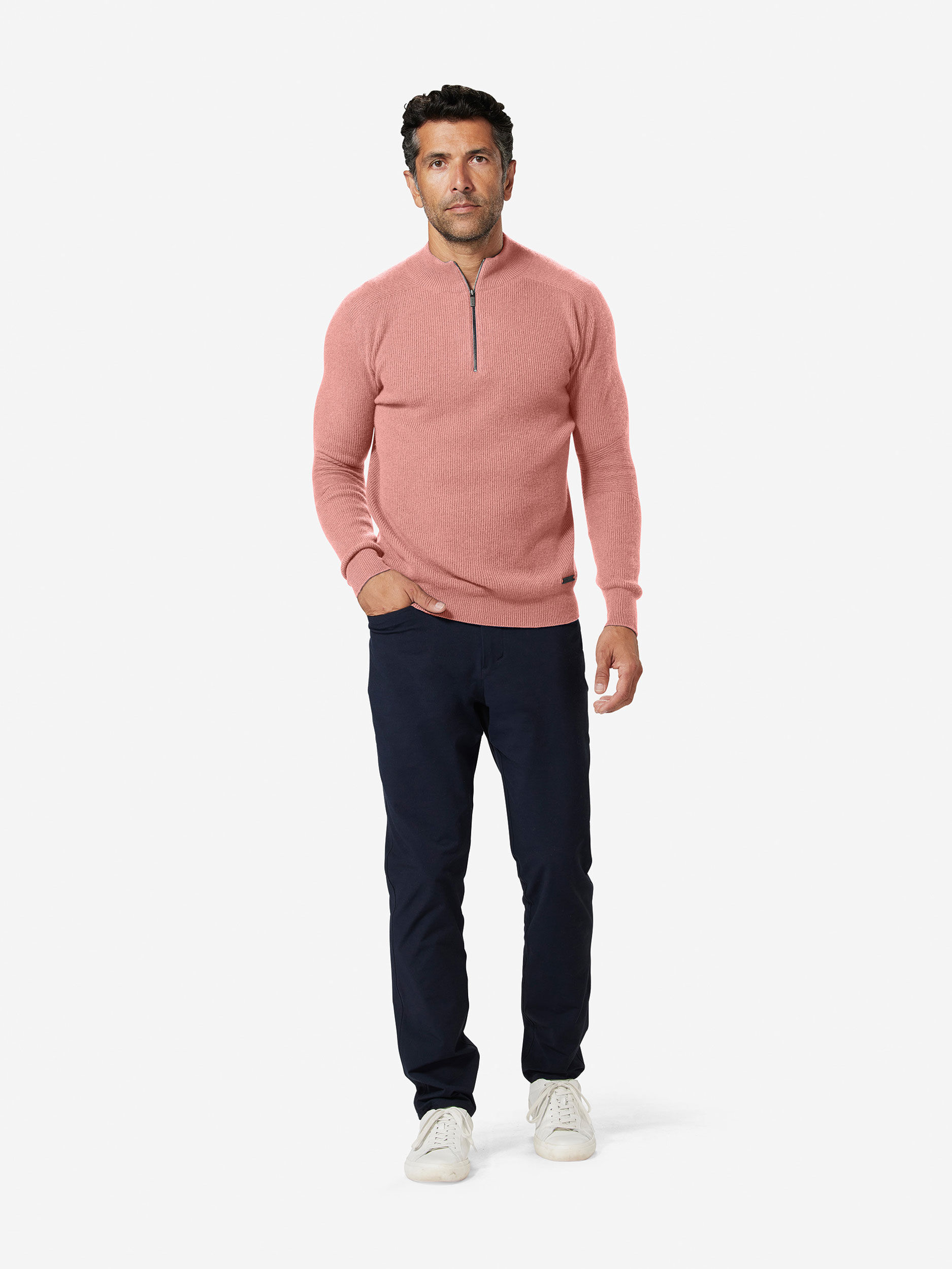 Sun Day Red 3D Knit Cashmere Quarter Zip Rosa | 947526-DKH